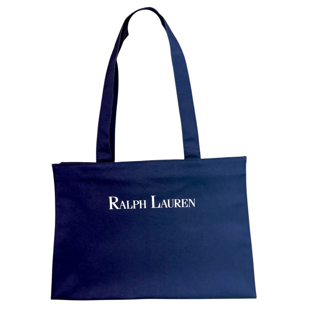 Ralph Lauren Vintage Navy Blue Canvas Tote Bag with White Brand Name Logo